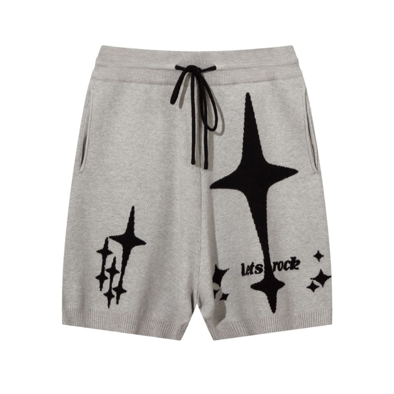 Men Shorts Hip Hop Letters Contrast Color Knitted Sports Shorts