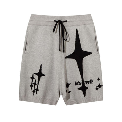 Men Shorts Hip Hop Letters Contrast Color Knitted Sports Shorts