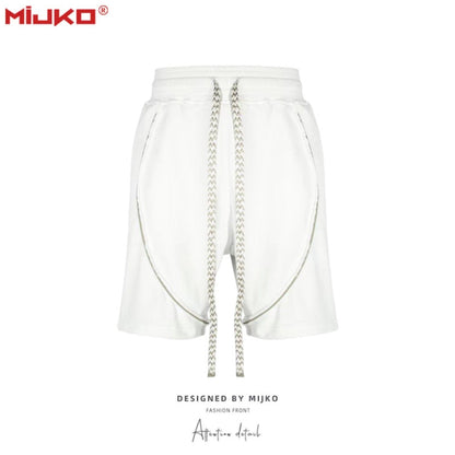 MIJKO Mens Shorts Drawstring Splicing Casual Pants
