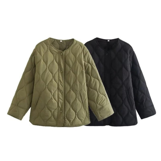 Women Cotton Coat Fashion Collarless Diamond Lattice Loose