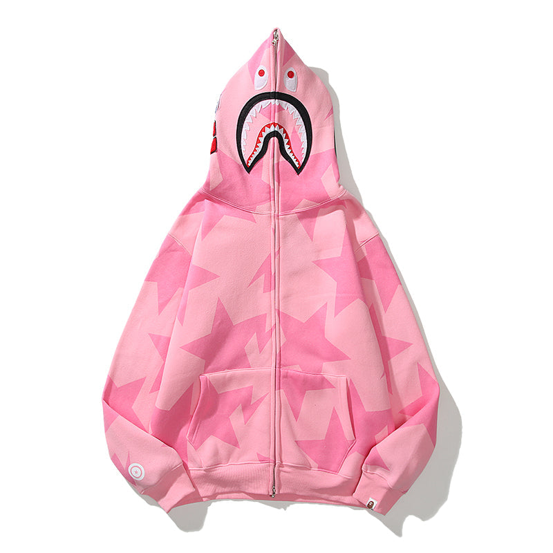 Star Print Designer Shark Full Zip Up Unisex Hoodie Style Streetwear Made with High-Quality Material