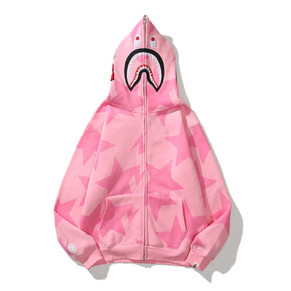 Star Print Designer Shark Full Zip Up Unisex Hoodie Style Streetwear Made with High-Quality Material