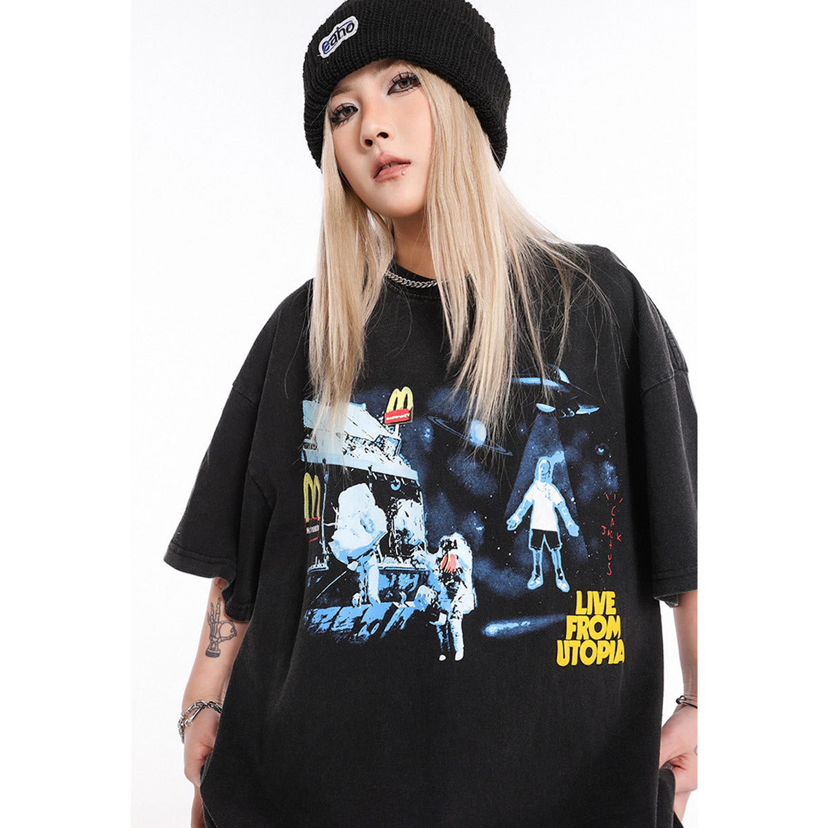 Unisex T-Shirts Travis Scott Crew Neck Short Sleeve Space T-Shirt