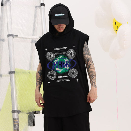 Men Vest Sleeveless Hooded Sweater Men's and Women's Oversize Sports Hooded Vest