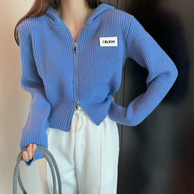 Women Knitwear Spring and Autumn Double Zipper Knitted Cardigan Jacket