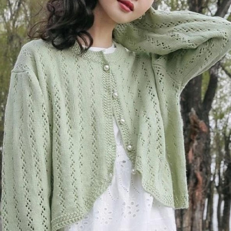 Women Knitted Cardigan Jacket Sun Protection Shirt Hollow Top