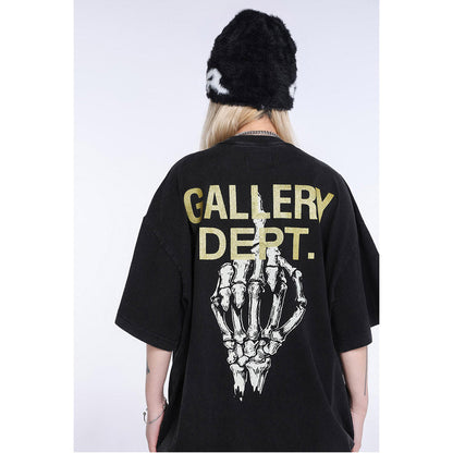 Unisex T-Shirts GALLERY DEPT Skull Middle Finger Print Loose T-Shirt