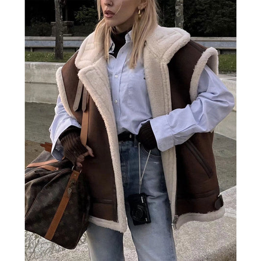 Women Cotton Coat Loose Suede Imitation Lamb Wool Vest