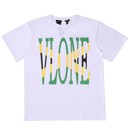 Vlone T Shirts Large V Printed Loose Couple Short Sleeve Men's and Women's T-shirt behind Flame Limit