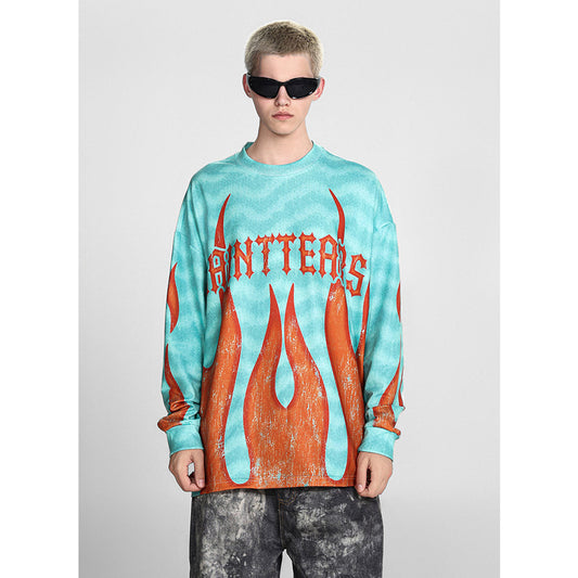 Mens Long Sleeve Shirt Saint Michael Flame Pattern Long Sleeve
