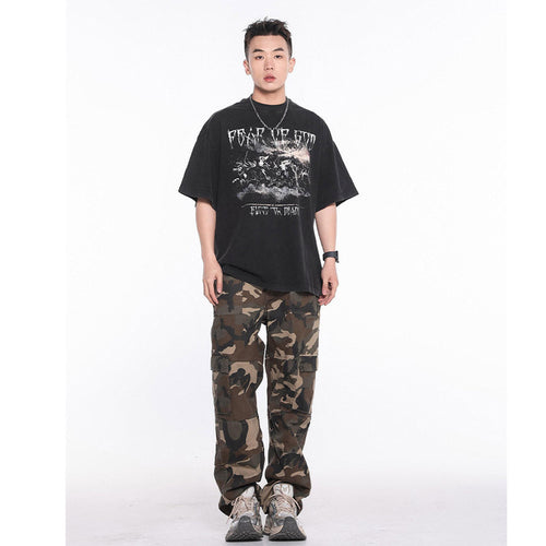 Unisex T-Shirts Old Vintage FOG Battle of the Gods Print Loose Tee