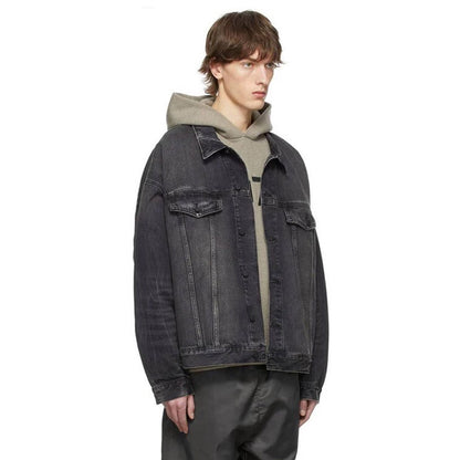 Unisex Denim Jacket FOG Lapel Vintage Black Denim Jacket