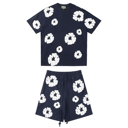 Denim Tears Outfit:T Shirt/Shorts (Separate Purchase Options) Puff Print Short Sleeve T-shirt Loose Couple Shorts Suit