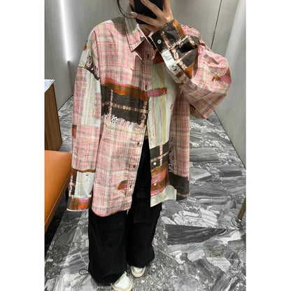 Unisex Shirts Plaid Loose Casual Long Sleeve Shirt