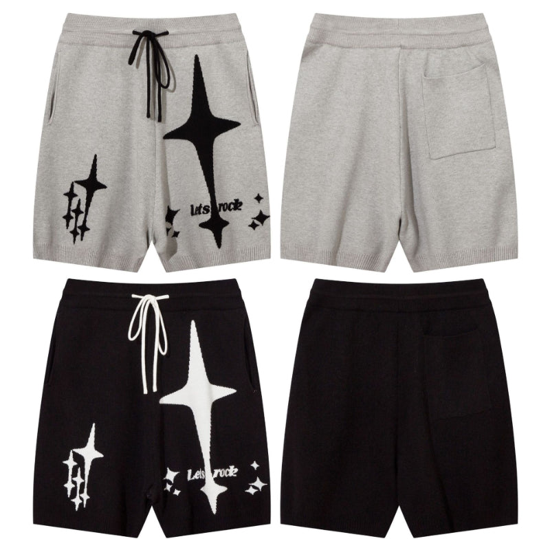Men Shorts Hip Hop Letters Contrast Color Knitted Sports Shorts