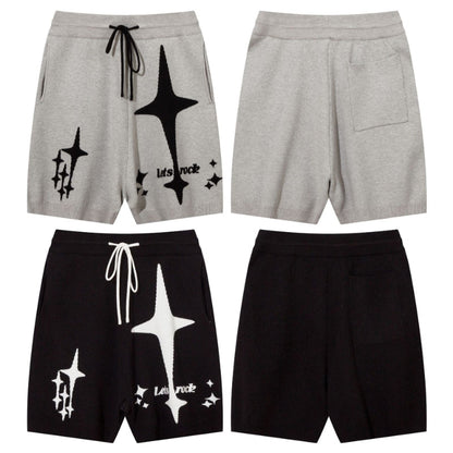 Men Shorts Hip Hop Letters Contrast Color Knitted Sports Shorts