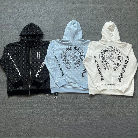 CHH Chrome Heart Hoodie autumn and winter horseshoe dark logo zipper sweater casual hooded cardigan