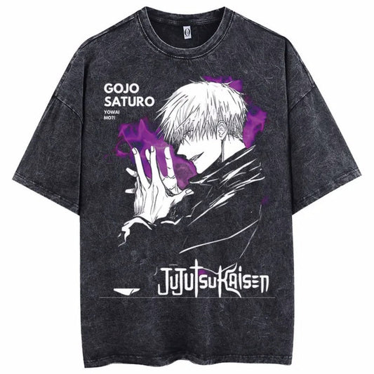 Vintage oversized acid-washed T-shirt Printed Street Harajuk