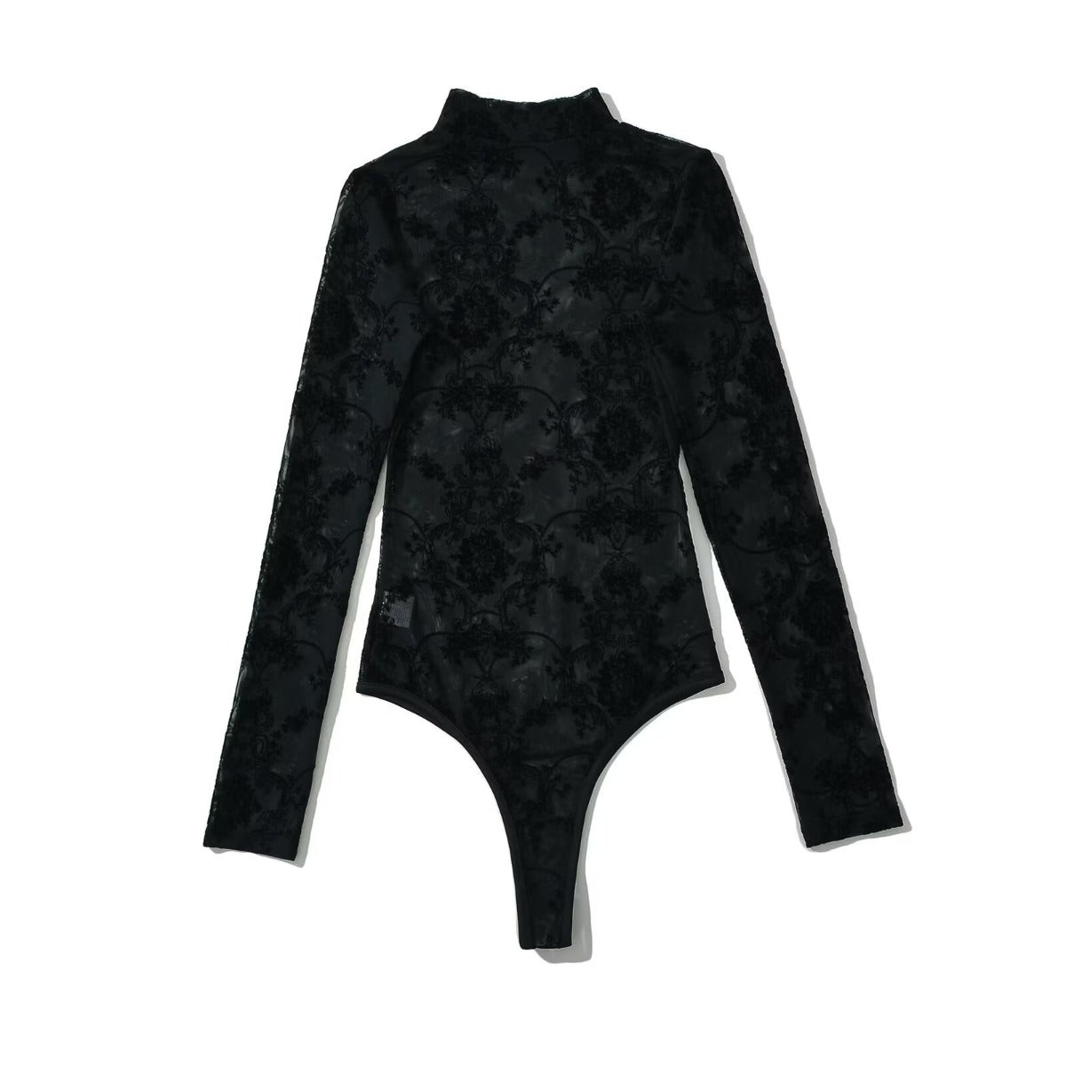 Women Tops Summer Flocking Mesh Stand Collar Jumpsuit Sexy Top
