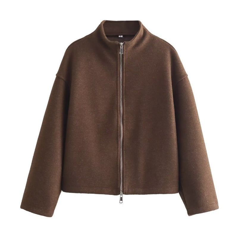 Women Tops Spring Double Zip Jacket Jacket Stand-Up Collar Top