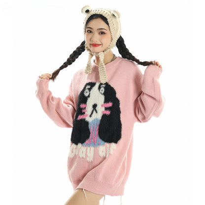 Women Sweater Jacquard Knitted Couple Sweater Retro Easy Matching