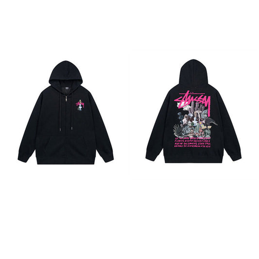 Stussy Hoodie Zip-Up Cardigan Fleece Hooded Sweater