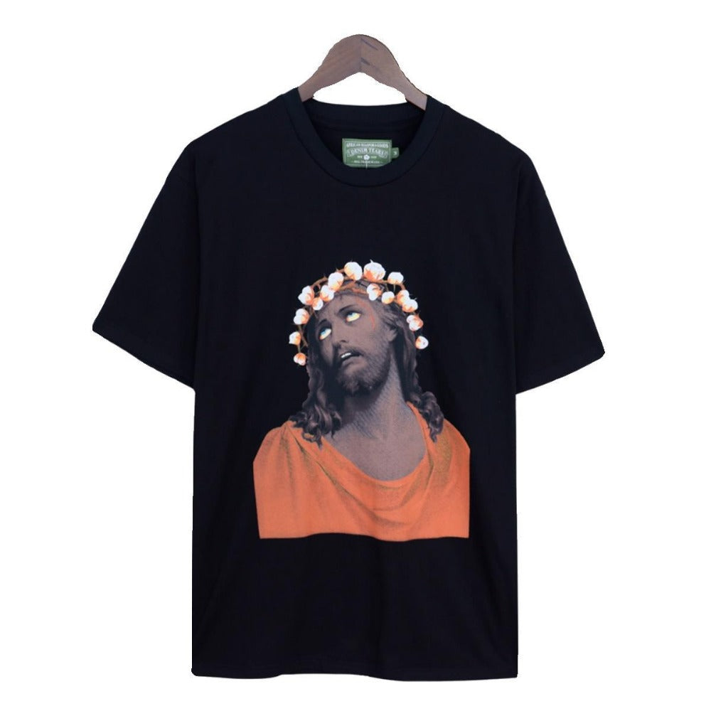 Denim Tears T Shirts Kapok Vintage Portrait Oil Painting Print Loose-Fitting Casual round-Neck Short Sleeve T-shirt