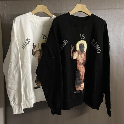 Jesus Is King Detroit Shirt Turtleneck Crew Neck Sweater Hip Hop Loose Sports Casual Jacket