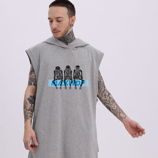 Men Vest Hooded Vest Retro Sleeveless T-shirt Men and Women