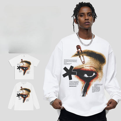 Vintage T-shirts TEARS American Street White Short Sleeve T-Shirt Cotton