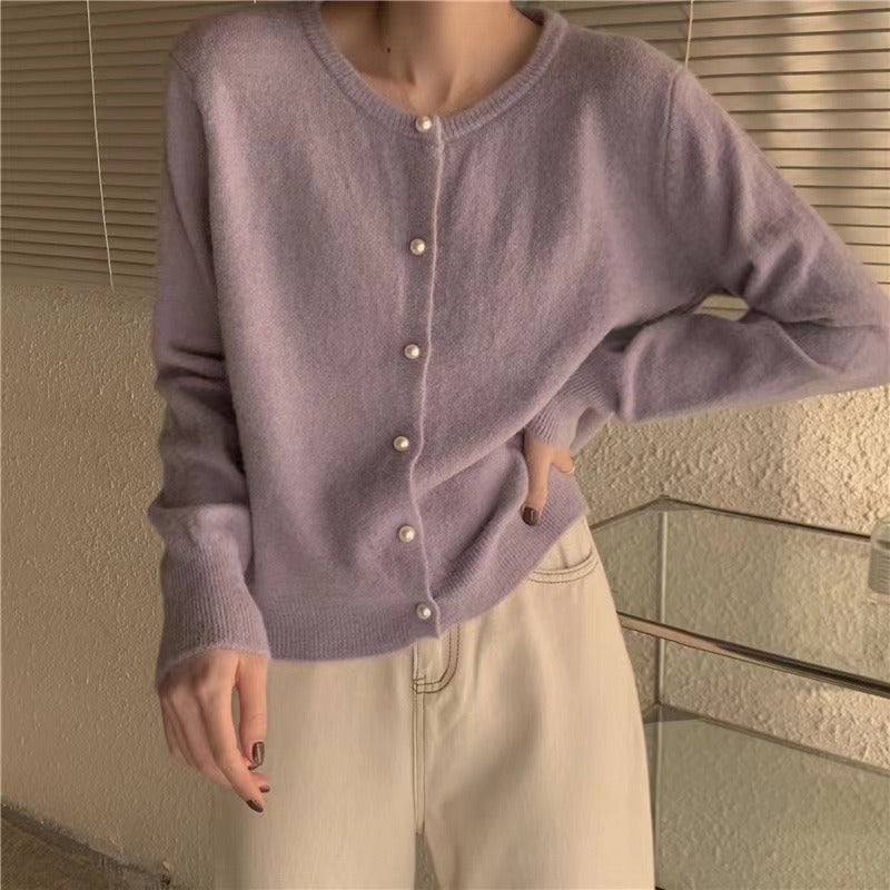 Women Knitwear Spring and Autumn Vintage Sweater round Neck Cardigan Jacket