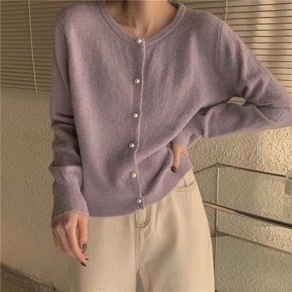Women Knitwear Spring and Autumn Vintage Sweater round Neck Cardigan Jacket