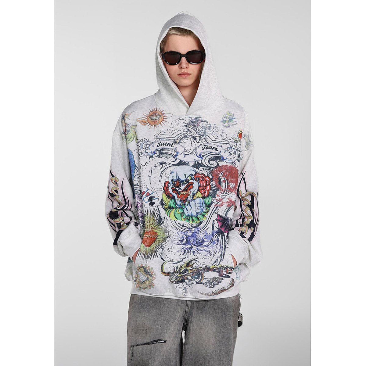 Unisex Hoodies Saint Michael Abstract Painted Graffiti Casual Loose Hoodie