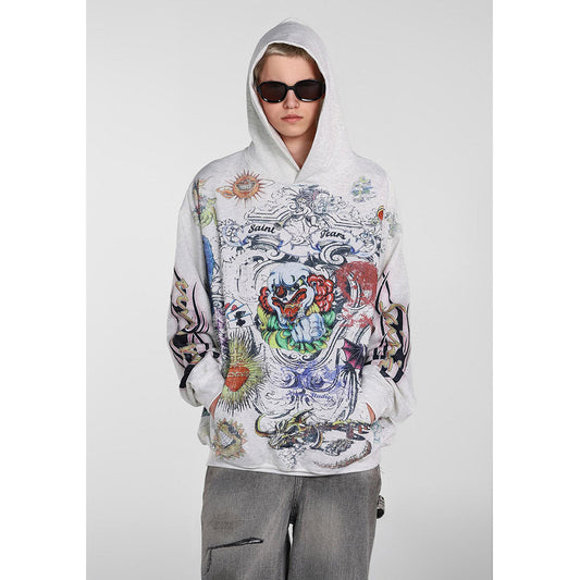 Unisex Hoodies Saint Michael Abstract Painted Graffiti Casual Loose Hoodie