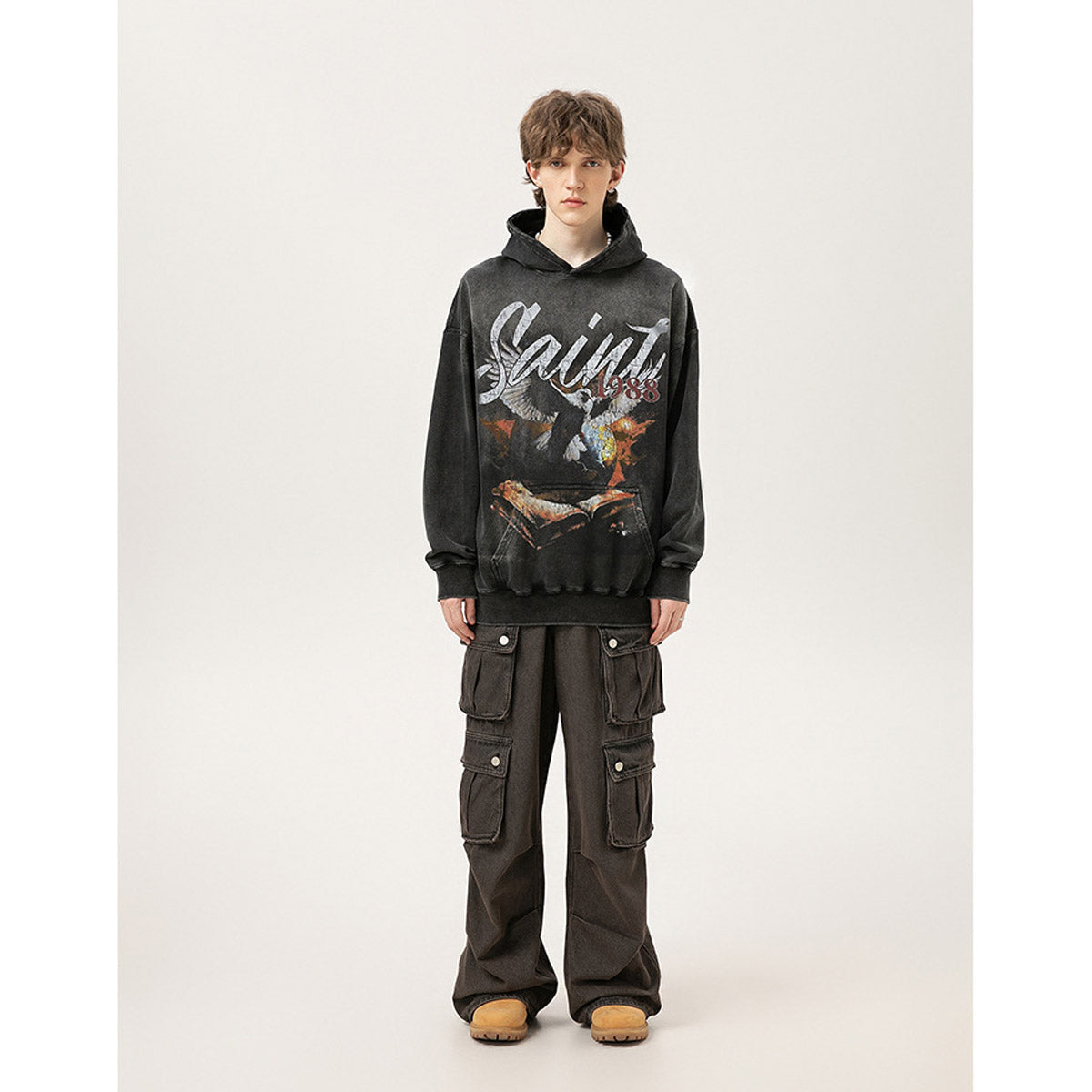 Unisex Hoodies Saint Michael Fashion Loose Old Hoodie