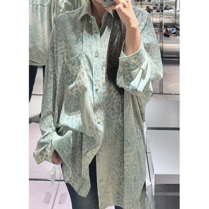 Unisex Sun Protection Shirt Blue Leopard Long-sleeved Jacket