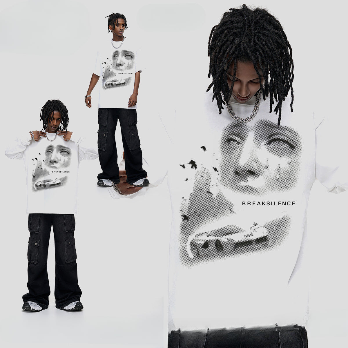 Vintage T-shirts Printed Short Sleeve T-Shirt Cotton White Loose T-Shirt
