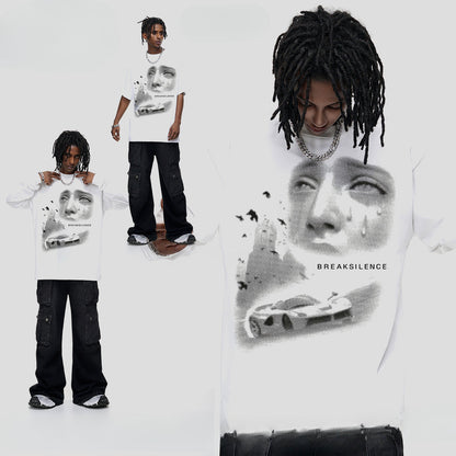 Vintage T-shirts Printed Short Sleeve T-Shirt Cotton White Loose T-Shirt