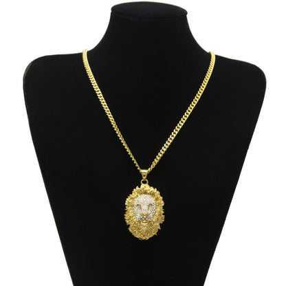 Jewelry Hip Hop Full Diamond Lion Head Pendant Necklace Animal Far East Jesus Pieces Royalty