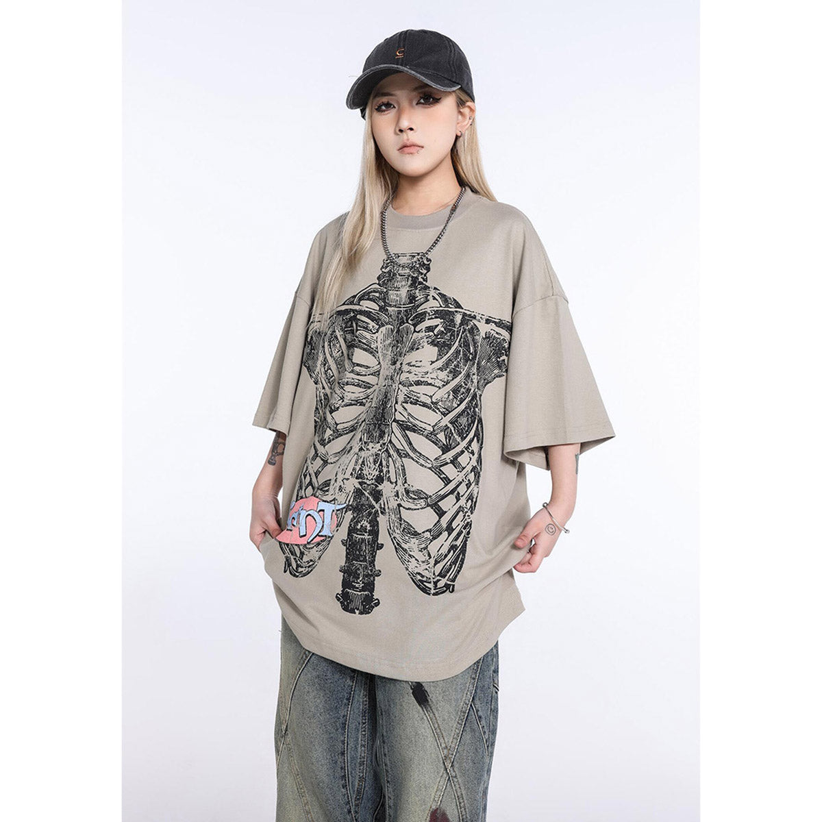 Unisex T-Shirts Saint Michael Bone Pattern Casual T-Shirts