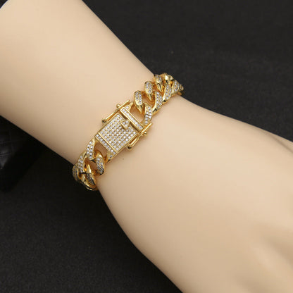 Bracelet Hip Hop Bracelet Full Diamond Gold Cuban Bracelet Spectrum St. Valentine's