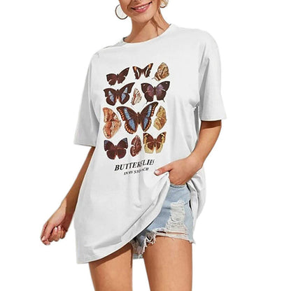 Meladyan Women’s Butterfly Printed Graphic Oversize Tee