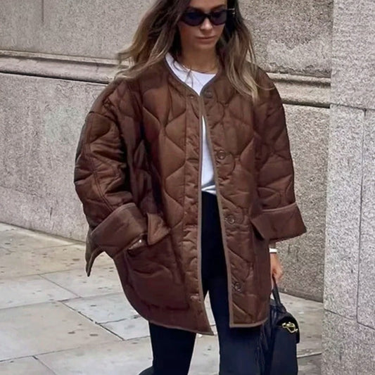 Women Cotton Coat Loose Diamond Lattice Coat