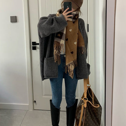 Women Knitted Cardigan Autumn and Winter Sweater Cardigan V-neck Knitted Jacket