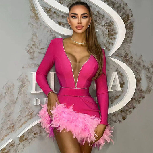 Women's Evening Dress Bandage One-Piece Dress Long Sleeve Short Dress