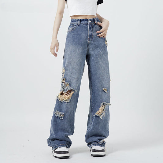 Men Jeans Straight Jeans Men's and Women's Hip Hop Denim Trousers