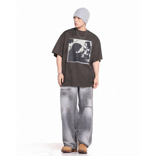 Unisex T-Shirts ERD Portrait Print Loose Old T-Shirt