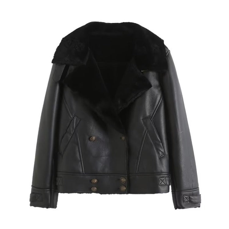 Women Cotton Coat Trendy Cool Motorcycle Clothing Warm Leather Coat