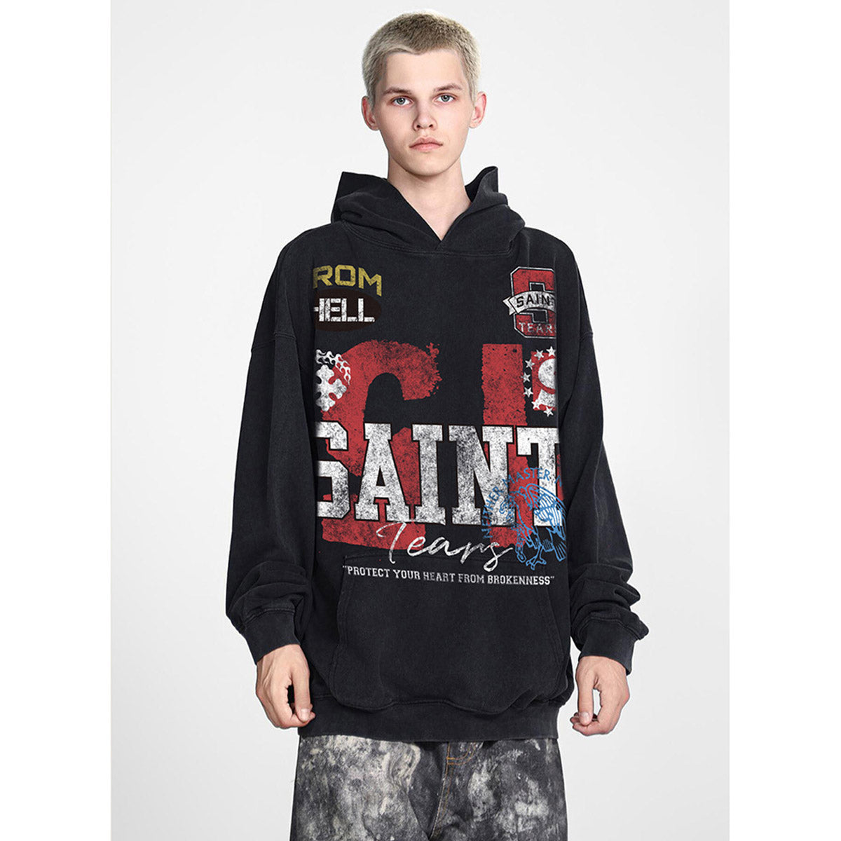 Unisex Hoodies Saint Michael Old Loose Hoodie