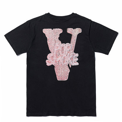 Vlone T Shirts Palm Necklace Large V Printed High Street Men's and Women's Short-Sleeved T-shirt
